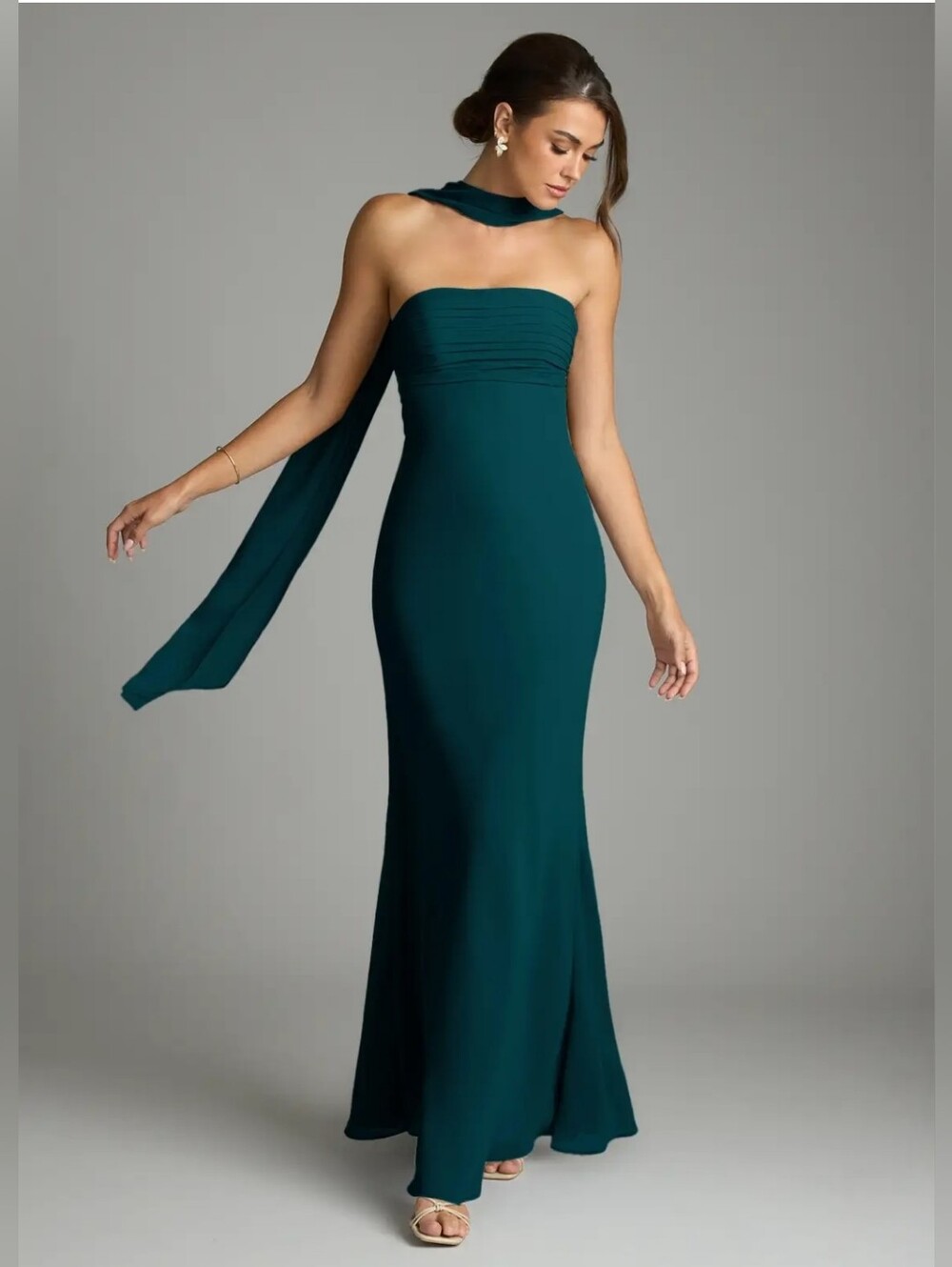 NWT Azazie Saylor Pine Mermaid Strapless Chiffon Dress Size A6